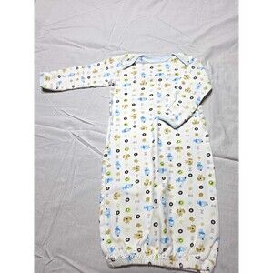 First Moments 0-3 Months White Animal Print Long Sleeve Cotton Gown One-Piece